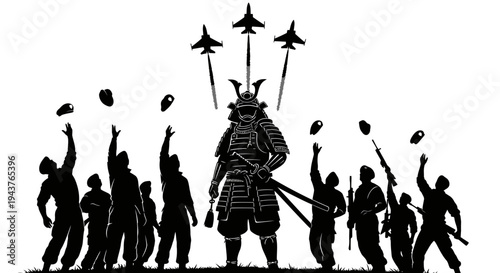 Samurai Warrior and Fighter Jets Silhouette: A Fusion of Tradition and Modern Warfare