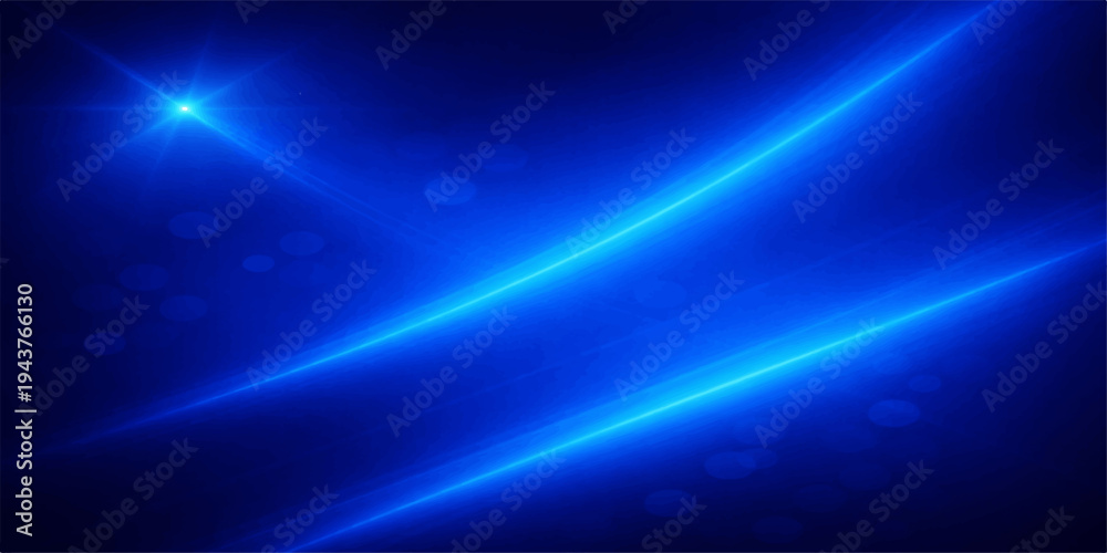 Naklejka premium Blue Abstract Starry Background with Glowing Lines and Light Effects