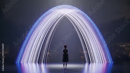 Person Standing Under Neon Light Archway.