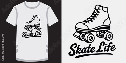 Creative tshirt design featuring roller skates and skate life typography perfect for enthusiasts and lifestyle branding