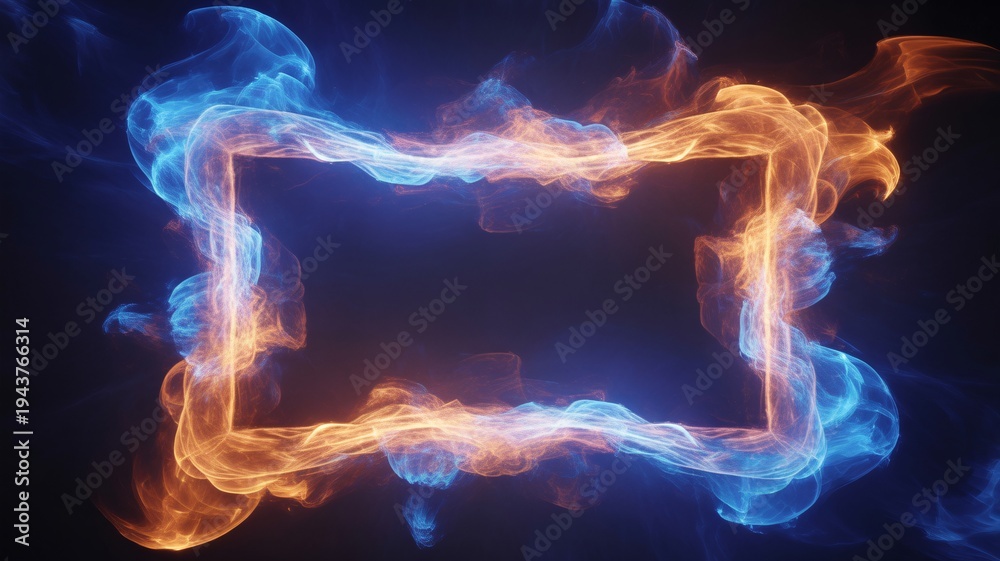 Fototapeta premium Vibrant blue and orange smoke forming a dynamic rectangular frame