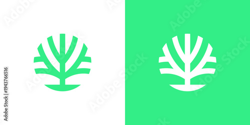 Dual meaning logo combining circle and tree elements, symbolizing balance, unity, natural growth, sustainability, and harmony between life and the environment in a modern identity.