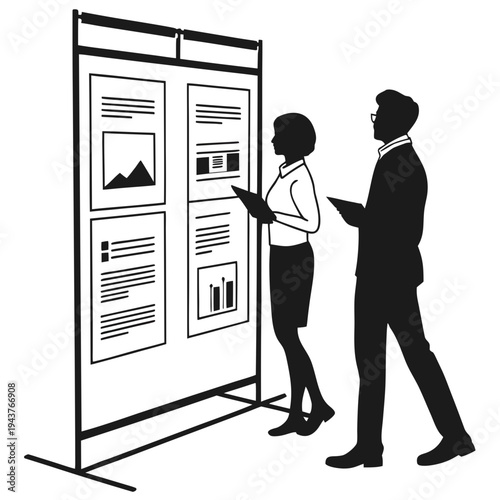 Vector illustration of business people viewing presentation board