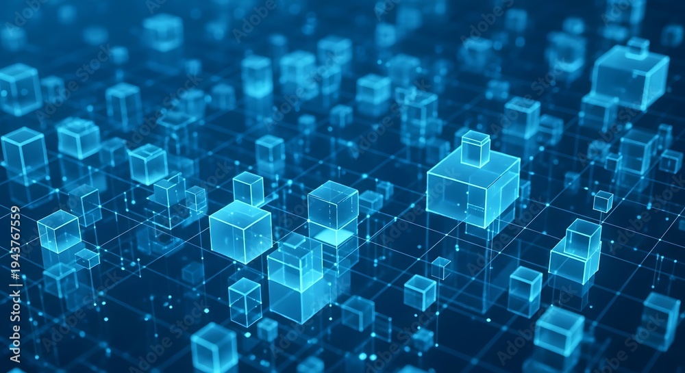 Obraz premium Blue digital cubes on grid background