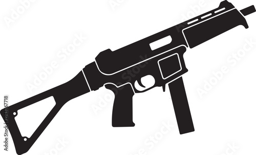 Vector illustration of a black automatic pistol with bullets isolated on a white background