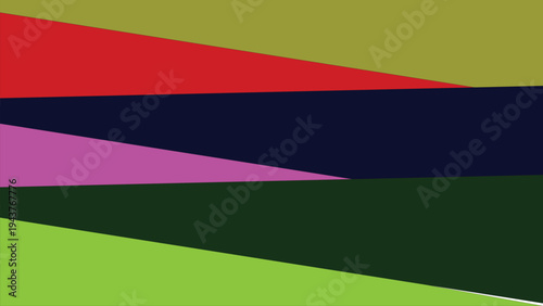 Abstract digital art vector with overlapping olive red blue pink green diagonal bands, geometric layered shapes, and surreal motion design