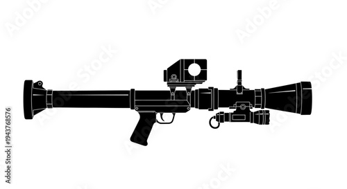 Silhouette of a Rocket Launcher with Scope and Tactical Accessories