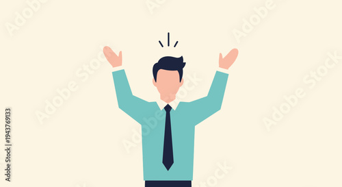 Excited businessman with arms raised in celebration, showcasing a moment of victory and accomplishment.