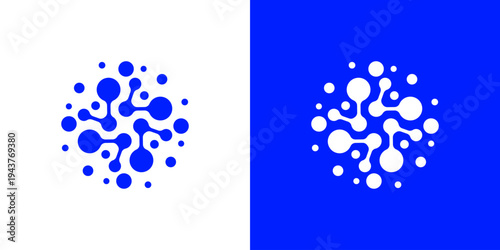 Dual meaning logo combining molecule and dot connection elements, symbolizing scientific innovation, networking, data connectivity, and advanced technological collaboration.