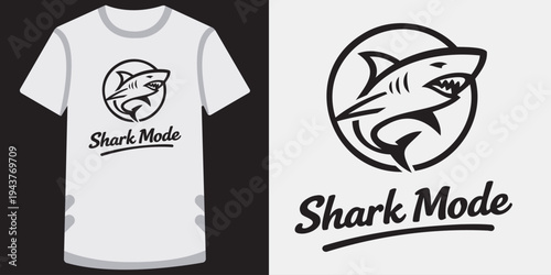 Modern stylish tshirt design featuring a fierce shark logo with bold typography and sleek graphics perfect for casual wear and branding needs