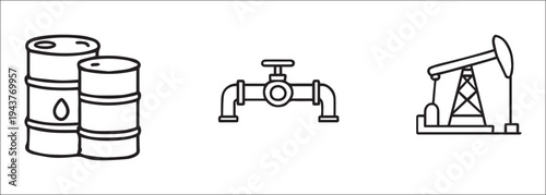 Oil and Gas Industry Outline Icons Set - Petroleum Sector Symbols