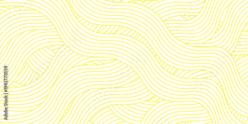 Yellow instant noodle, pasta and spaghetti texture with geometric wavy lines. Ramen, pasta vector pattern. Background abstract food illustration