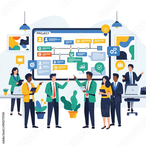 A team of diverse professionals collaborating on a project presentation