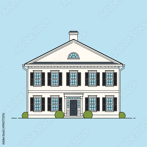 A vector illustration of a stately two-story home against a light blue backdrop