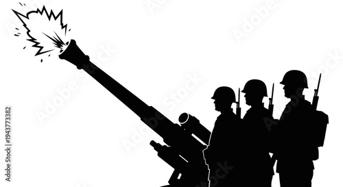 Silhouette of Soldiers Firing Artillery Cannon