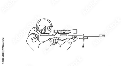 Sniper Soldier Aiming Rifle with Scope, Military Action, Tactical Gear, Outdoor Combat