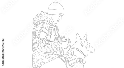 Soldier and Military Dog Working Together in Cold Weather