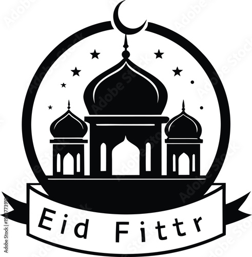 Elegant Mosque Dome and Crescent Moon Islamic Eid Mubarak Design