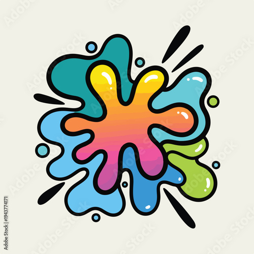 A vibrant, colorful splash with a thick outline on a light background