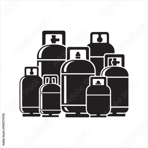 Gas Cylinder Silhouette Vector Set - Industrial & Domestic Tanks