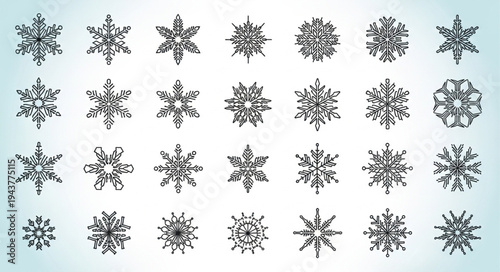 Collection of Various Snowflake Designs and Patterns.
