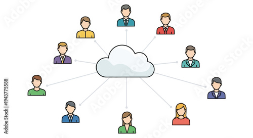 Set of 10 people connected to cloud icon vector