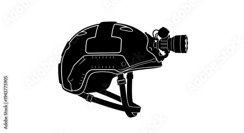 Tactical Helmet with Night Vision Device and Tactical Flashlight - Black Silhouette