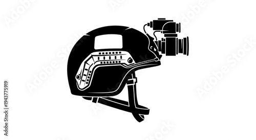 Tactical Helmet with Camera Mount and Night Vision Goggles Attachment - Black and White Icon