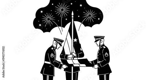 US Marines Raising Flag with Fireworks Display