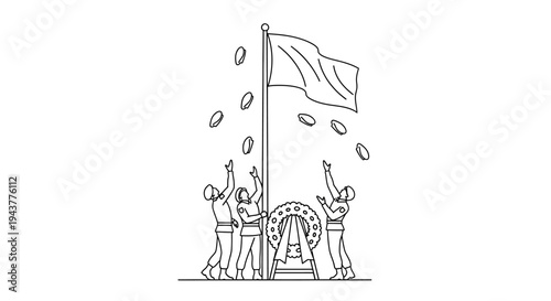 Veterans Day Wreath Ceremony: People Laying Flowers at Flagpole