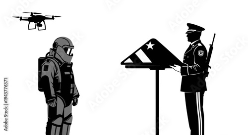 Soldier in Hazmat Suit and Drone Observe Flag Folding Ceremony