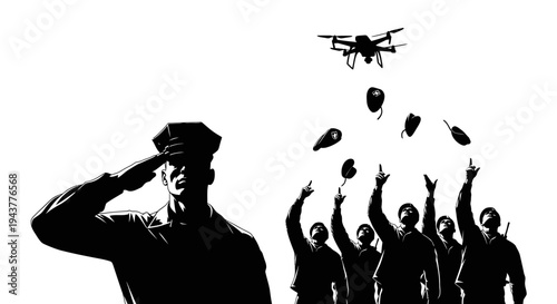 Soldier Salutes Drone Delivering Supplies to Troops