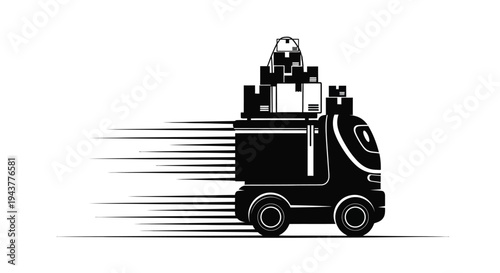 Vector illustration of speeding delivery truck with package