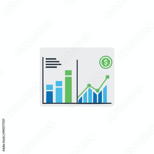 Financial bar and line chart with dollar icon, showing growth trends