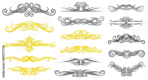Elegant Ornate Dividers and Flourishes Collection, Vintage Style, Yellow and Black