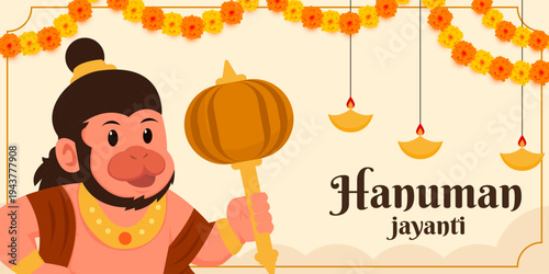 hanuman jayanti banner illustration in flat design style