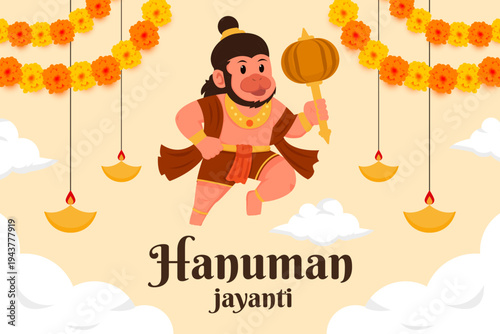 hanuman jayanti background illustration in flat design style