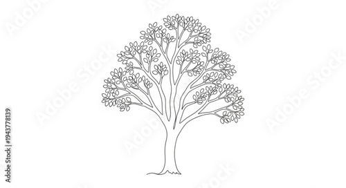 Detailed Illustration of a Large Tree with Branches and Leaves.