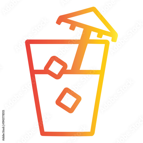 Vibrant gradient icon of a refreshing tropical drink with ice cubes and a small umbrella, perfectly embodying the concept of summer relaxation and exotic vacations