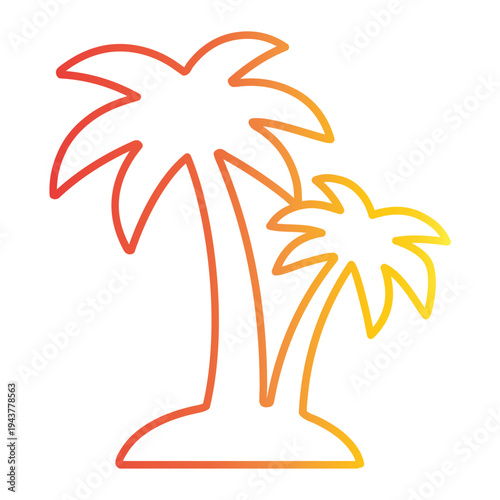 Colorful line art tropical palm tree duo with vibrant gradient hues, evoking a sense of relaxation and vacation paradise, ideal for summer themes and exotic travel designs