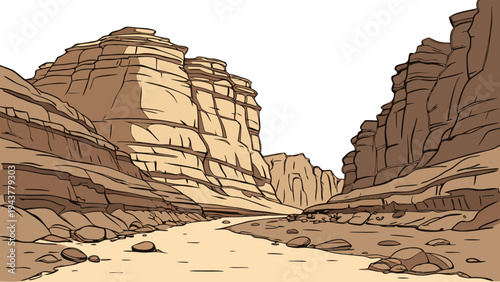Desert Canyon Layered Rock Formations Flat Vector Illustration