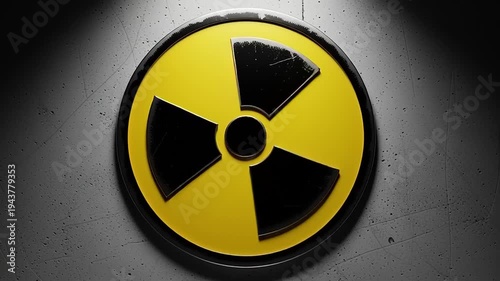 Radioactive Warning Sign on Gray Background.