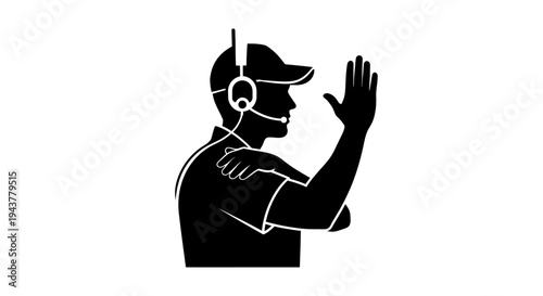 Airport Marshaller Signaling Aircraft with Hand Gestures and Headset