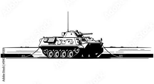 Armored Personnel Carrier with Tow Cables on a Road