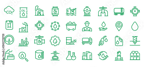 Oil and Gas web icons in line style. Fuel, gas station, refinery, petroleum, oil well, gas pump, energy, barrel, industry, transportation, collection. Vector illustration.