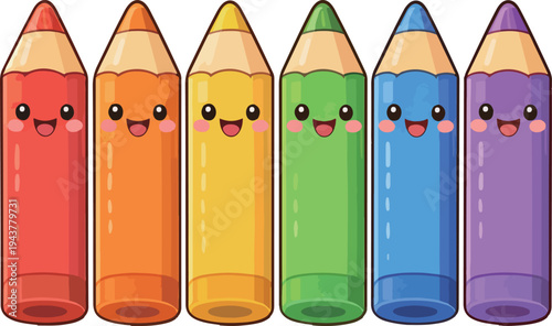 Cute Colored Pencil Character Set School Supply Flat Vector Illustration