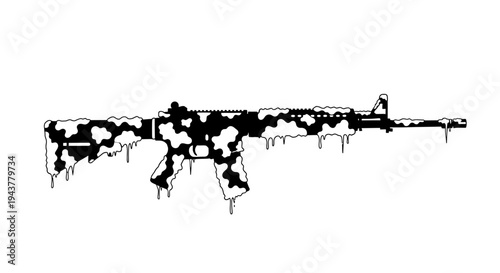 Camouflage Rifle with Melting Black and White Pattern