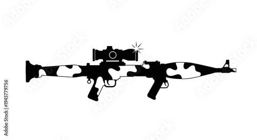 Camouflage Sniper Rifle with Scope Silhouette