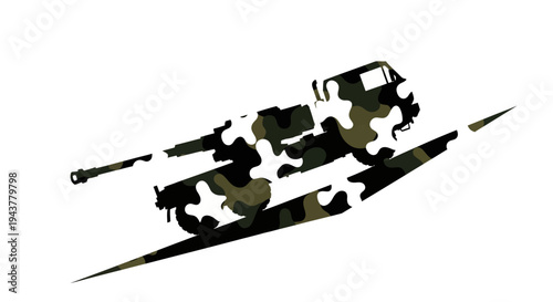 Camouflaged Tank Silhouette on Diagonal Line, Military Vehicle Graphic