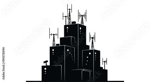 Vector city skyline with cell towers and antennas